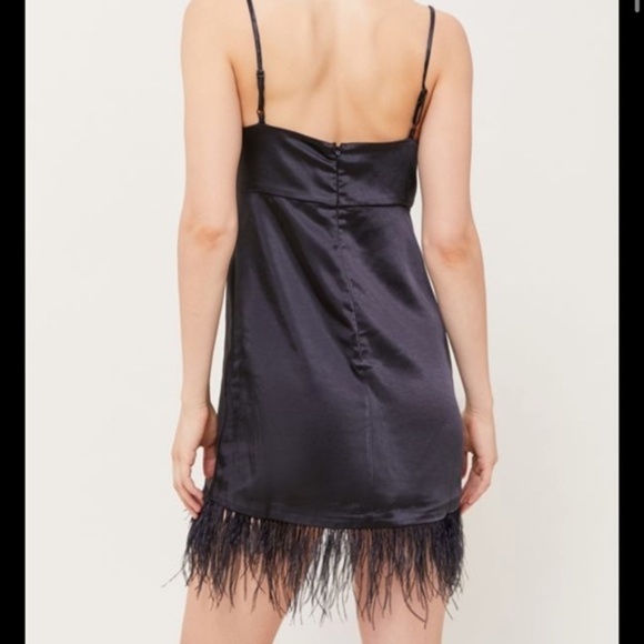 URBAN OUTFITTERS BLACK SATIN MINI DRESS SLEEVELESS FEATHER BOTTOM SIZE MEDIUM - Picture 2 of 7